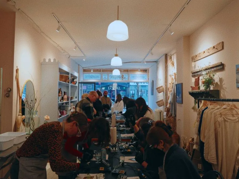 A stained glass workshop in a Toronto shop, from Art and Motherhood by Studio Propel