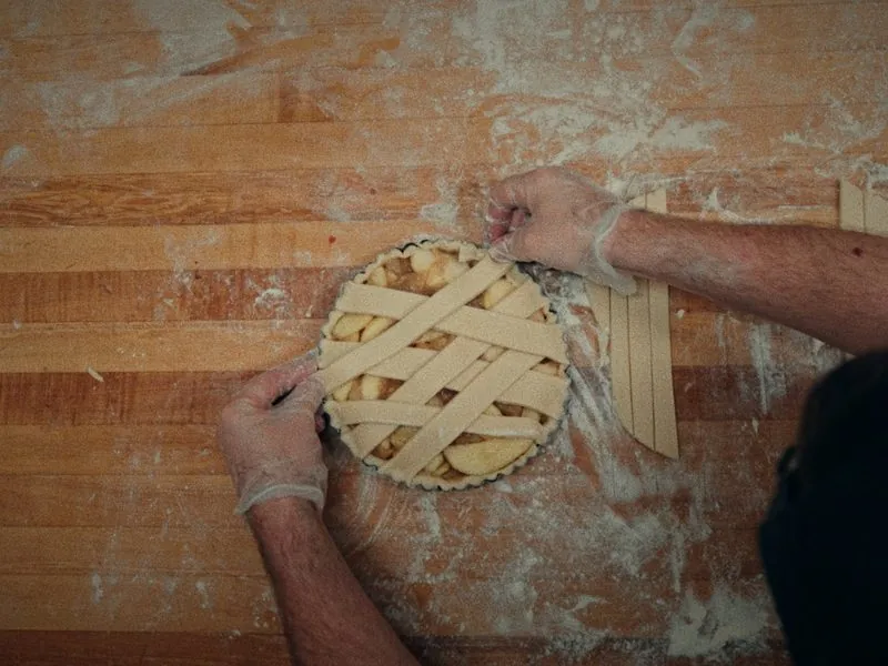 Lattice laid by hand over an apple pie, from Before Thanksgiving, a Studio Propel short film