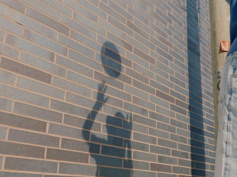 A shadow catching the ball against a brick wall, from Something Is Coming by Studio Propel